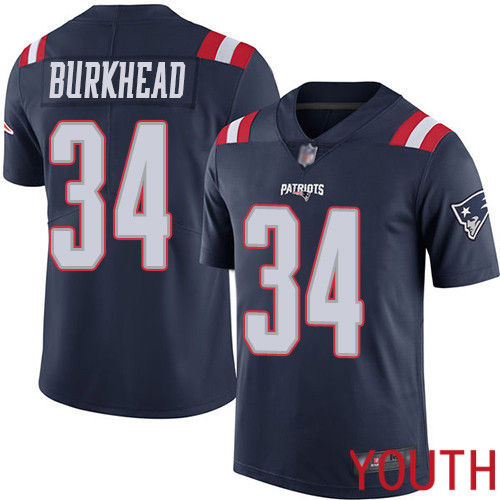 New England Patriots Football #34 Rush Vapor Limited Navy Blue Youth Rex Burkhead NFL Jersey->youth nfl jersey->Youth Jersey